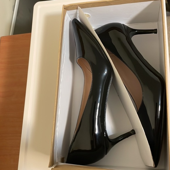 Black Faux Vegan Leather Low Heel Pointed Stilettos - Picture 6 of 12